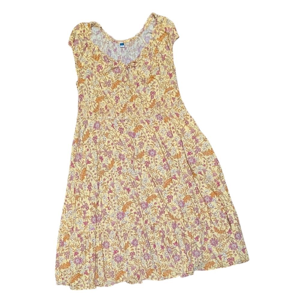 Old Navy yellow floral summer dress Peasant Prairie Milkmaid Boho cottage 3X